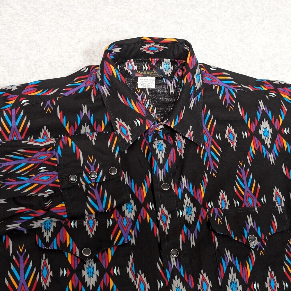 VTG Ruddock Bros. Southwestern Pearl Snap Shirt Mens 16 1/2 / 35 Extra Long Tail
